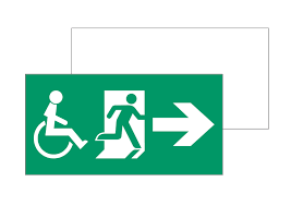 För utrymningsvägar som leder till en säker plats bör utrymningsskylten för personer med nedsatt rörlighet användas